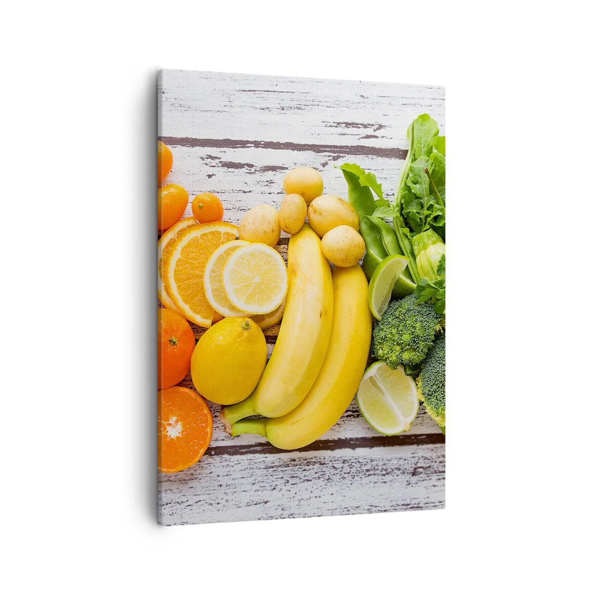 Obraz na płótnie - Kolorowe owoce i warzywa na drewnianym tle - 50x70cm - To nie wystarczy? - Nowoczesna dekoracja ścienna do salonu, kuchni i sypialni ARTTOR