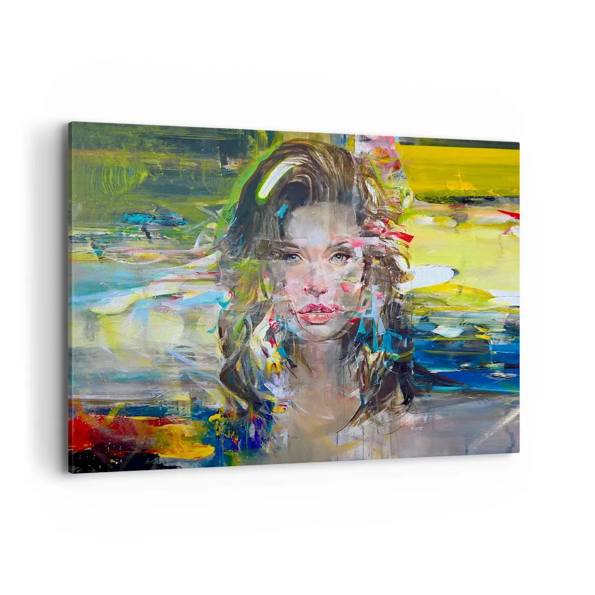 Obraz na płótnie - Abstrakcyjny portret kobiety w intensywnych kolorach - 100x70cm - Za powietrza zasłoną - Nowoczesna dekoracja ścienna do salonu, kuchni i sypialni ARTTOR