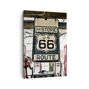 Obraz na płótnie - Historyczny znak Route 66 z retro klimatem - 50x70cm - Amerykańska retro podróż - Nowoczesna dekoracja ścienna do salonu, kuchni i sypialni ARTTOR