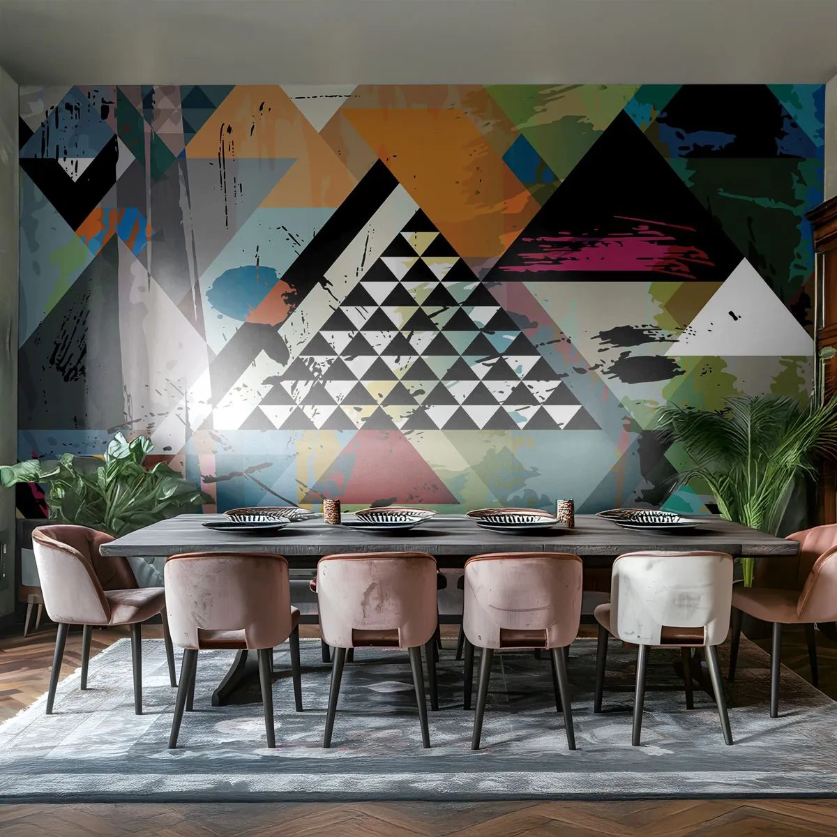 Fototapeta Standard Eco - Abstrakcyjna kompozycja geometryczna z trójkątami - 100x70cm - Jakie to proste - Nowoczesna dekoracja ścienna do salonu i sypialni ARTTOR