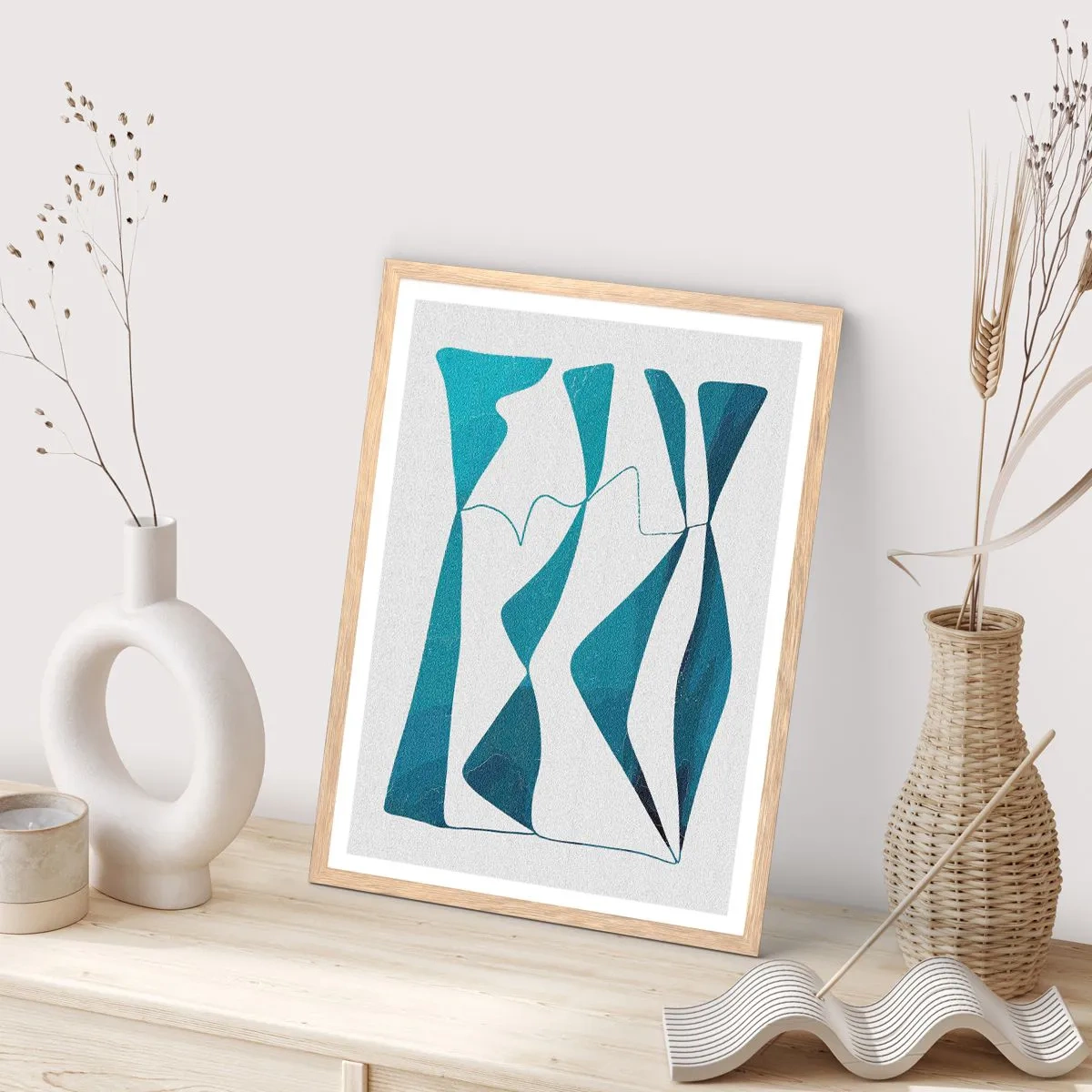 Plakat w ramie jasny dąb - Abstrakcja: turkusowy związek - 50x70 cm
