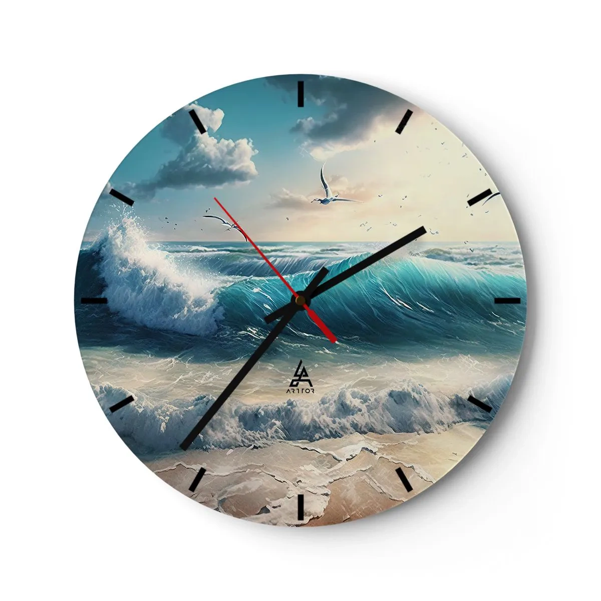 Zegar ścienny - Wzburzone fale oceanu uderzające o piaszczysty brzeg - 30x30cm - Szumi tylko dla ciebie - Nowoczesna dekoracja ścienna do salonu, kuchni i sypialni ARTTOR
