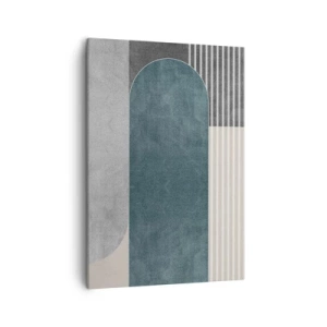 Obraz na płótnie - Geometryczna kompozycja z łukiem w odcieniach szarości, beżu i zieleni - 50x70cm - Kompozycja na poziomie - Nowoczesna dekoracja ścienna do salonu, kuchni i sypialni ARTTOR