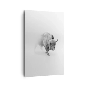 Obraz na płótnie - Biały bizon w minimalistycznej scenerii - 80x120cm - Król prerii - Nowoczesna dekoracja ścienna do salonu i sypialni ARTTOR
