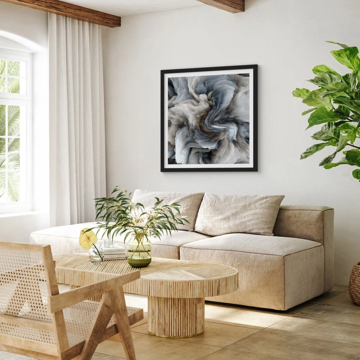 Plakat w czarnej ramie - Kamień i kwiat - 50x50 cm