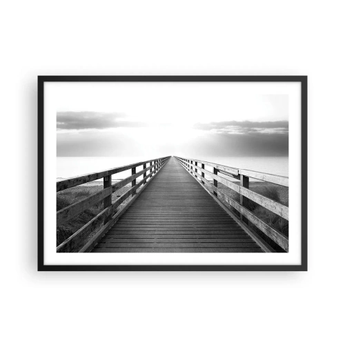 Plakat w czarnej ramie - Czarno-biały obraz przedstawiający drewniany pomost prowadzący ku horyzontowi - 70x50cm - W siną dal… - Nowoczesna dekoracja ścienna do salonu i sypialni ARTTOR
