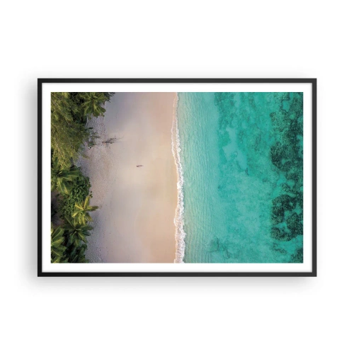 Plakat w czarnej ramie - Tropikalna plaża z turkusową wodą z lotu ptaka - 100x70cm - Rajska plaża - Nowoczesna dekoracja ścienna do salonu i sypialni ARTTOR