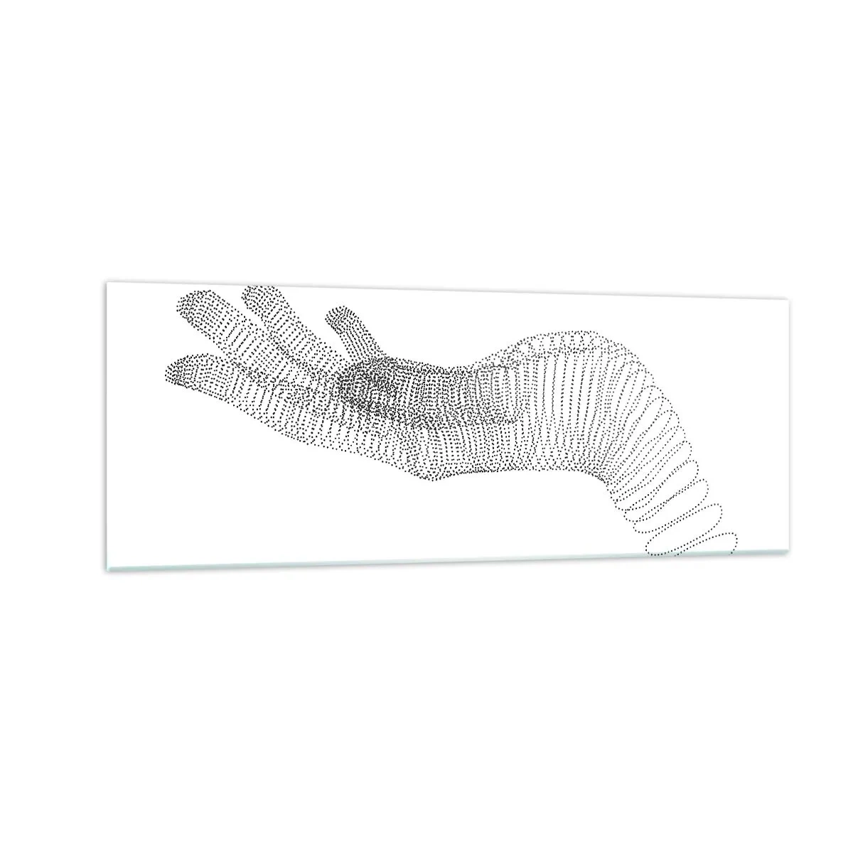 Obraz na szkle - Minimalistyczna ilustracja dłoni stworzona z czarnych kropek na białym tle - 140x50cm - Sprężysta dłoń - Nowoczesna dekoracja ścienna do salonu i sypialni ARTTOR