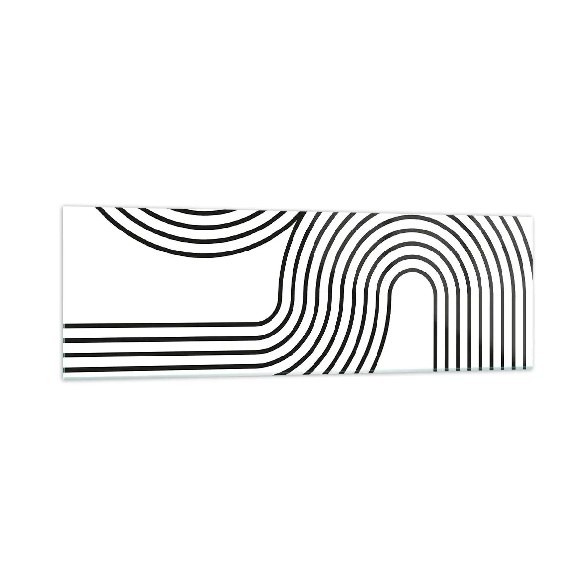 Obraz na szkle - Abstrakcyjny obraz z czarnymi liniami tworzącymi geometryczne wzory na białym tle - 160x50cm - Na zakręcie - Nowoczesna dekoracja ścienna do salonu i sypialni ARTTOR