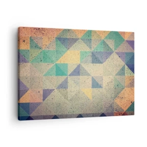 Obraz na płótnie - Kolorowa kompozycja geometrycznych trójkątów w pastelowych odcieniach - 70x50cm - Republika trójkątów - Nowoczesna dekoracja ścienna do salonu i sypialni ARTTOR