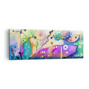 Obraz na płótnie - Abstrakcyjne ryby w kolorowej, surrealistycznej kompozycji - 140x50cm - Brak słów! - Nowoczesna dekoracja ścienna do salonu i sypialni ARTTOR