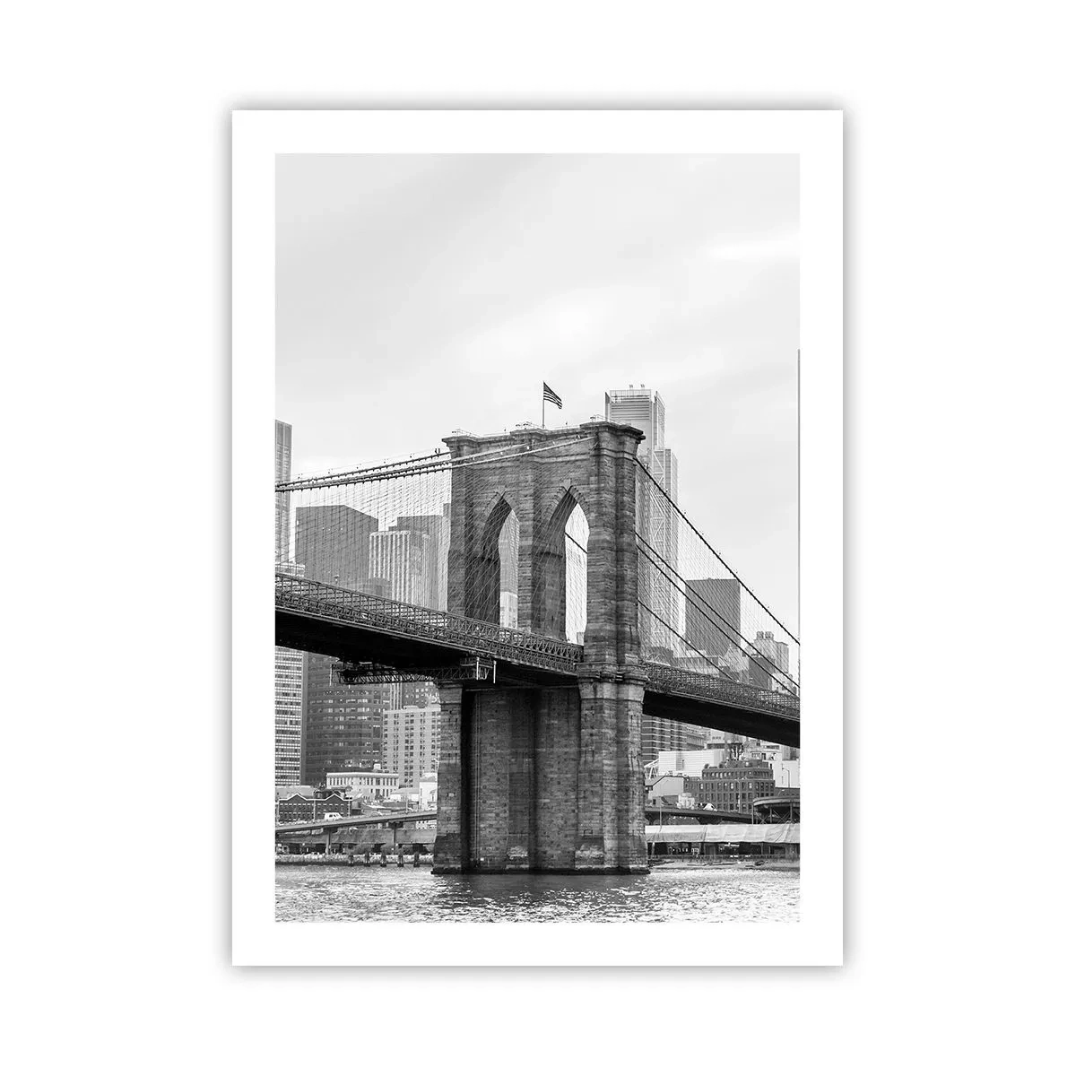 Plakat - Brooklyn Bridge w monochromatycznym ujęciu - 50x70cm - Nowojorskie klimaty - Nowoczesna dekoracja ścienna do salonu, kuchni i sypialni ARTTOR