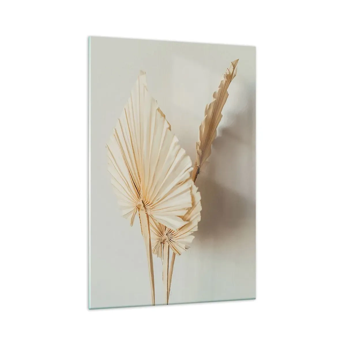 Obraz na szkle - Suszone liście palmowe w minimalistycznej aranżacji - 70x100cm - Gdy potrzebne ukojenie - Nowoczesna dekoracja ścienna do salonu i sypialni ARTTOR