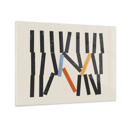 Obraz na szkle - Graficzna kompozycja stylizowana na klocki domina z akcentami kolorystycznymi - 70x50cm - Domino – kompozycja - Nowoczesna dekoracja ścienna do salonu i sypialni ARTTOR