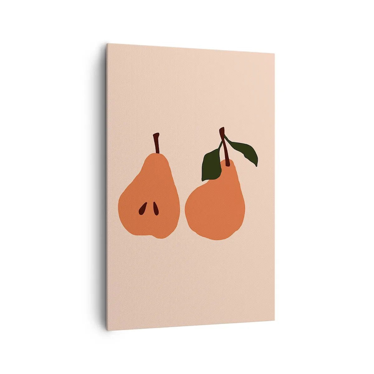 Obraz na płótnie - Minimalistyczna ilustracja dwóch gruszek na beżowym tle - 80x120cm - Sama słodycz - Nowoczesna dekoracja ścienna do salonu i sypialni ARTTOR