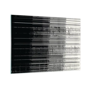 Obraz na szkle - Czarno-biała abstrakcja z poziomymi liniami tworzącymi gradient - 70x50cm - Fale i drgania - Nowoczesna dekoracja ścienna do salonu i sypialni ARTTOR