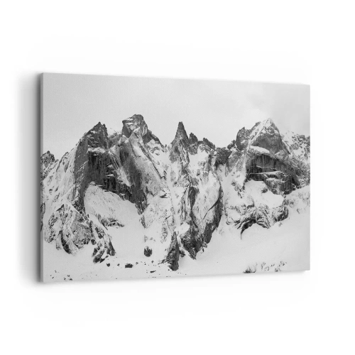 Obraz na płótnie - Czarno-białe ośnieżone górskie szczyty - 100x70cm - Granitowa groźna grań - Nowoczesna dekoracja ścienna do salonu, kuchni i sypialni ARTTOR