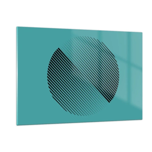 Obraz na szkle - Czarne linie tworzące koło na turkusowym tle - 120x80cm - Koło – geometryczna wariacja - Nowoczesna dekoracja ścienna do salonu, kuchni i sypialni ARTTOR