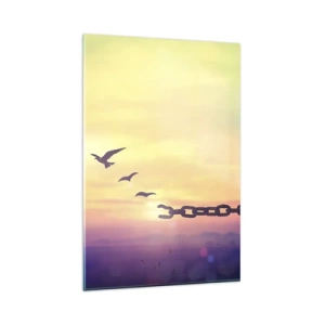 Obraz na szkle - Symbol wolności z ptakami i zerwanym łańcuchem - 80x120cm - Zwycięstwo wolności - Nowoczesna dekoracja ścienna do salonu i sypialni ARTTOR