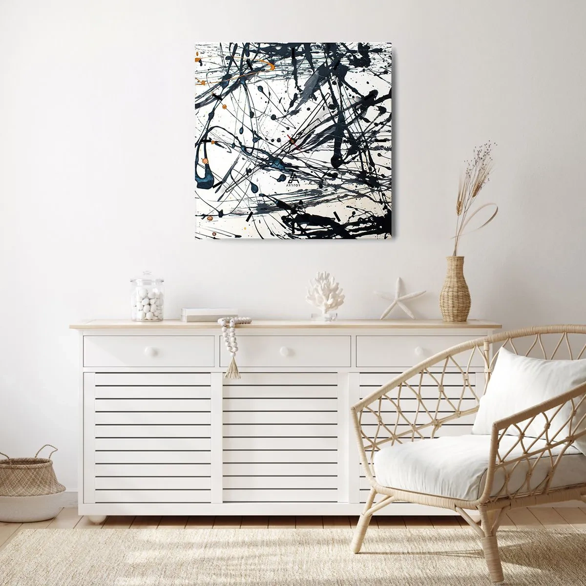 Zegar ścienny - Abstrakcyjny wzór malarski z dynamicznymi liniami i plamami - 30x30cm - Z sensem czy bez sensu? - Nowoczesna dekoracja ścienna do salonu i sypialni ARTTOR