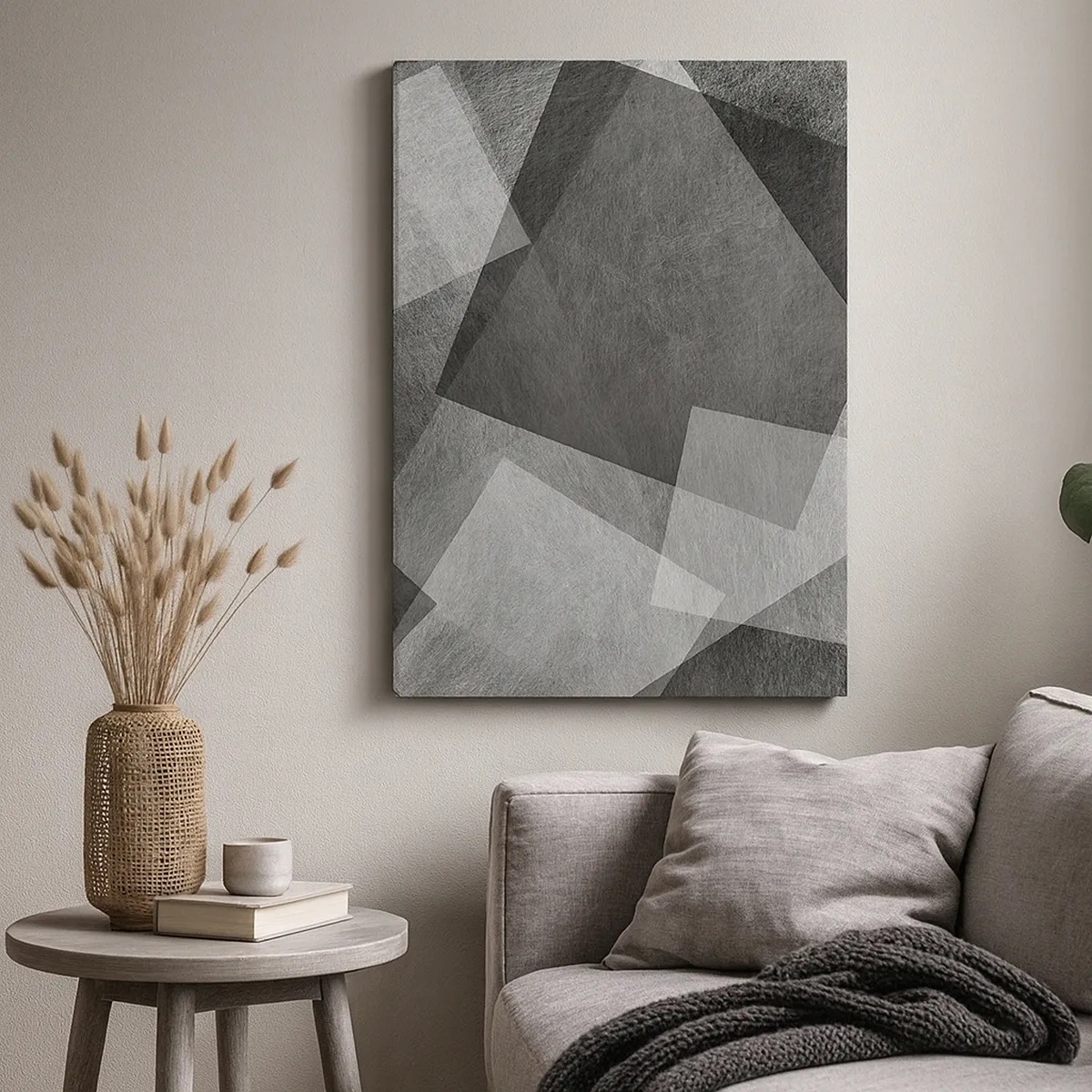 Obraz na płótnie - Abstrakcyjna kompozycja geometryczna w odcieniach szarości - 50x70cm - Odwieczny symbol trwałości i porządku - Nowoczesna dekoracja ścienna do salonu, kuchni i sypialni ARTTOR