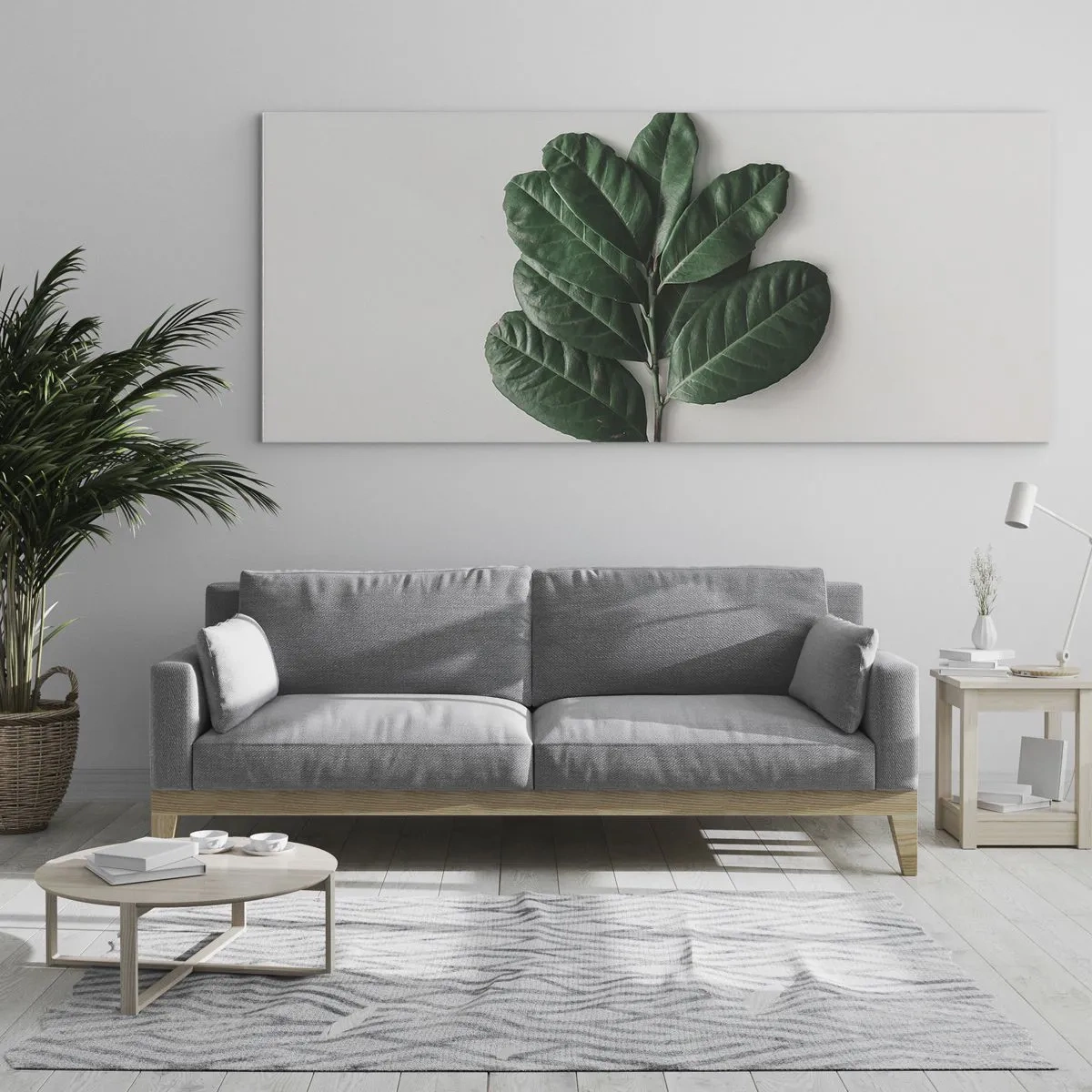 Obraz na szkle - Gałązka zielonych liści na jasnym tle - 160x50cm - Rysunek samej natury - Nowoczesna dekoracja ścienna do salonu i sypialni ARTTOR