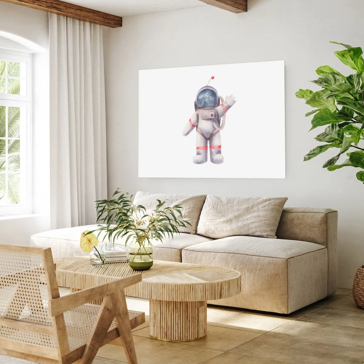 Plakat - Astronauta w stylu akwarelowym na białym tle - 100x70cm - To na razie! - Nowoczesna dekoracja ścienna do salonu i sypialni ARTTOR