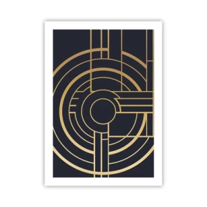 Plakat - Geometryczny wzór w stylu art deco z złotymi elementami na ciemnym tle - 50x70cm - Obroty rzeczy - Nowoczesna dekoracja ścienna do salonu, kuchni i sypialni ARTTOR