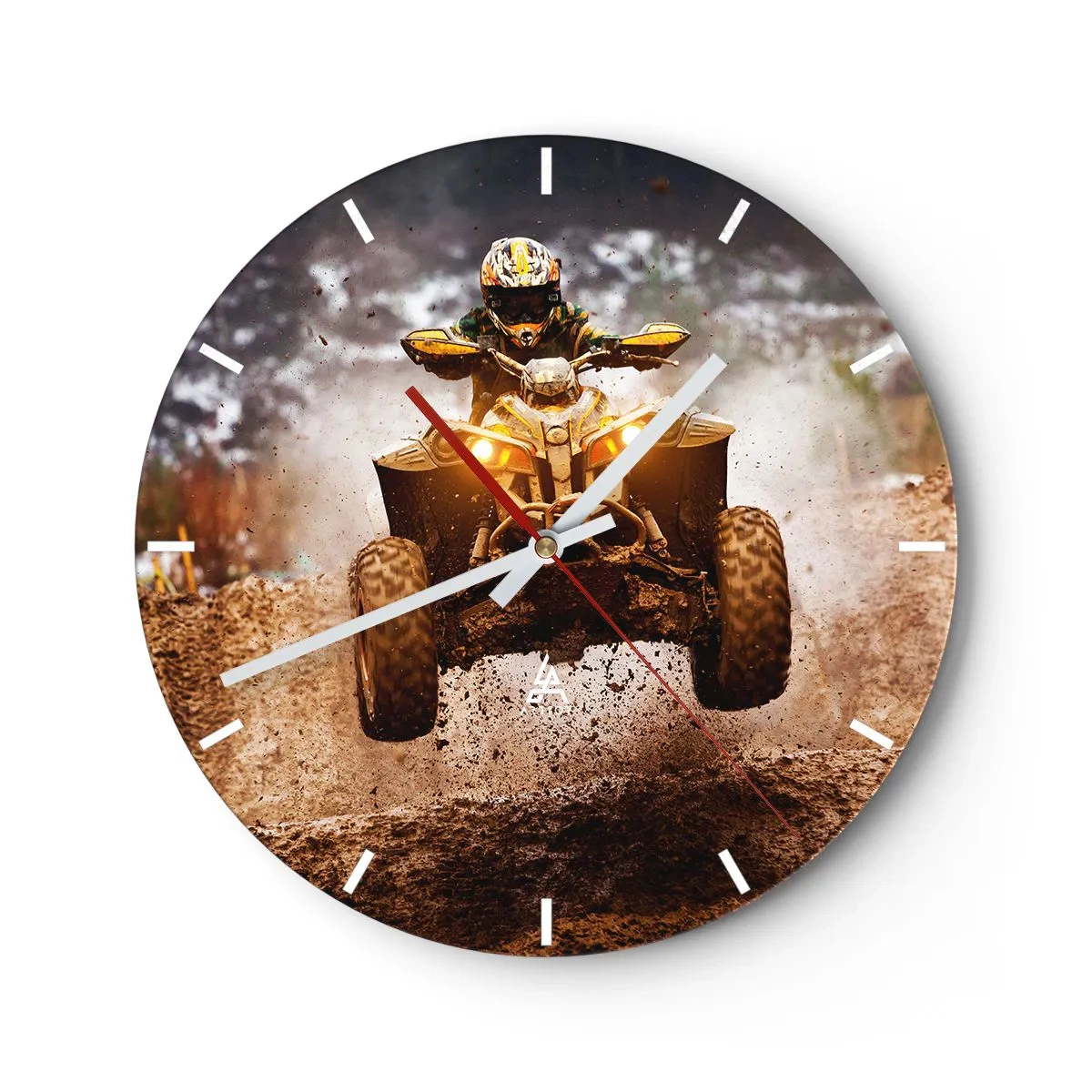 Zegar ścienny - Quad w ruchu na błotnistej trasie, dynamiczna jazda w terenie - 30x30cm - No risk no fun - Nowoczesna dekoracja ścienna do salonu, kuchni i sypialni ARTTOR