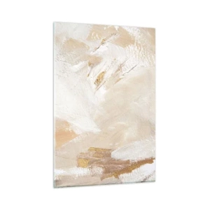 Obraz na szkle - Delikatne abstrakcyjne tony w odcieniach beżu i złota - 80x120cm - Pastelowa kompozycja - Nowoczesna dekoracja ścienna do salonu i sypialni ARTTOR