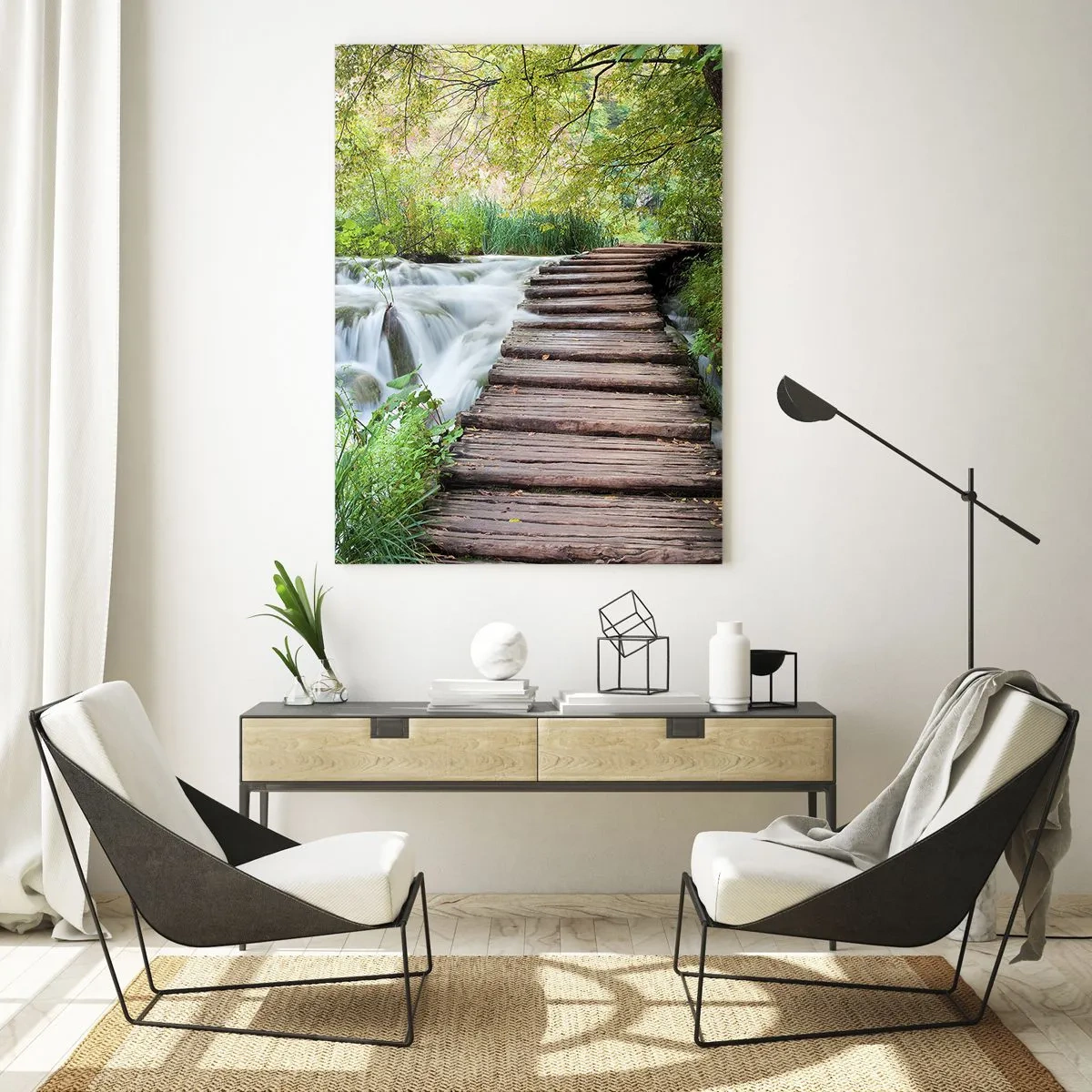 Obraz na szkle - Mostek w lesie nad strumieniem - 50x70cm - Wcale nie cicha woda - Nowoczesna dekoracja ścienna do salonu, kuchni i sypialni ARTTOR