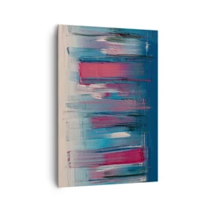 Obraz na płótnie - Abstrakcyjne pionowe formy w odcieniach błękitu i czerwieni - 70x100cm - Kompozycja wertykalna w błękicie i czerwieni - Nowoczesna dekoracja ścienna do salonu i sypialni ARTTOR