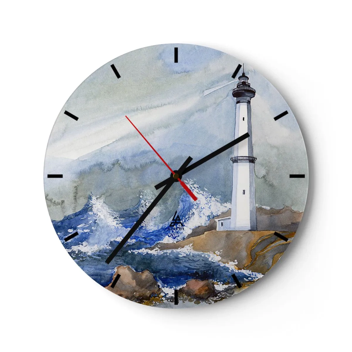 Zegar ścienny - Latarnia morska nad wzburzonym morzem - 30x30cm - Przeciwko ciemności i nawałnicy - Nowoczesna dekoracja ścienna do salonu, kuchni i sypialni ARTTOR