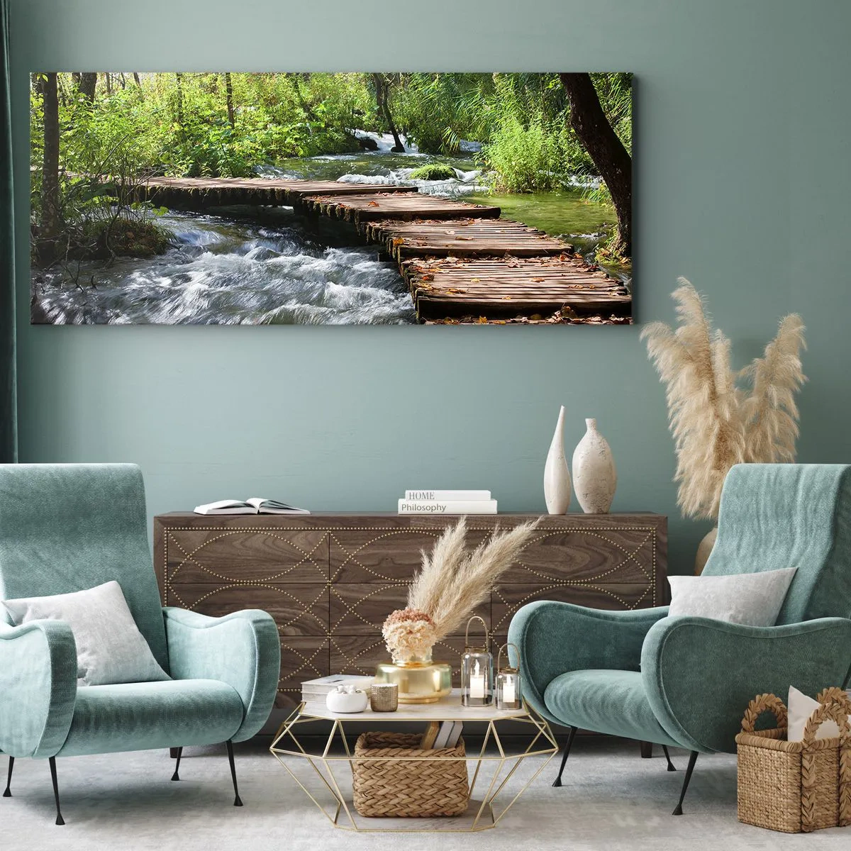 Obraz na płótnie - Nad pienistą kaskadą - 100x40 cm
