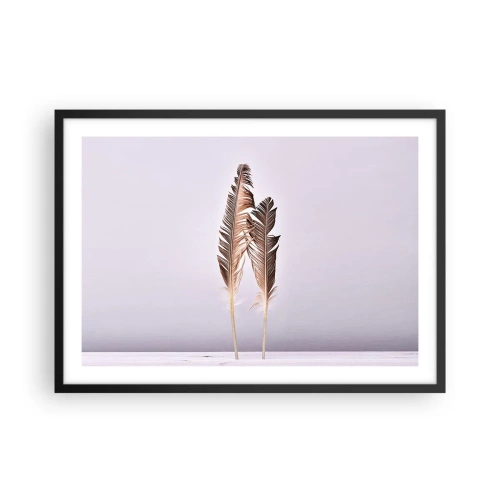 Plakat w czarnej ramie - Delikatne pióra na jasnym tle w minimalistycznym stylu - 70x50cm - Przeciw nicości - Nowoczesna dekoracja ścienna do salonu i sypialni ARTTOR