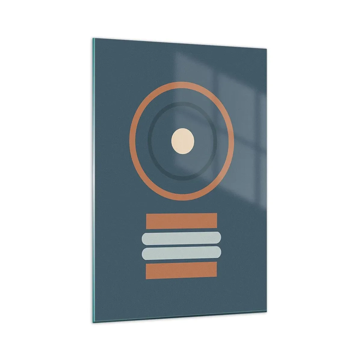 Obraz na szkle - Geometryczna kompozycja z okręgami i prostokątami w stonowanych barwach - 80x120cm - Istota rzeczy - Nowoczesna dekoracja ścienna do salonu i sypialni ARTTOR