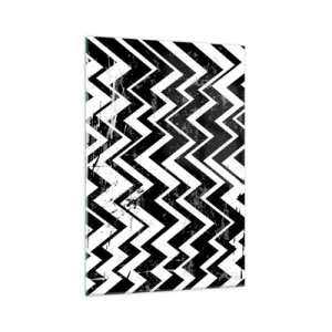 Obraz na szkle - Czarno-biały wzór w zygzaki z artystycznymi przetarciami - 70x100cm - Zyg-białe, zag-czarne - Nowoczesna dekoracja ścienna do salonu i sypialni ARTTOR