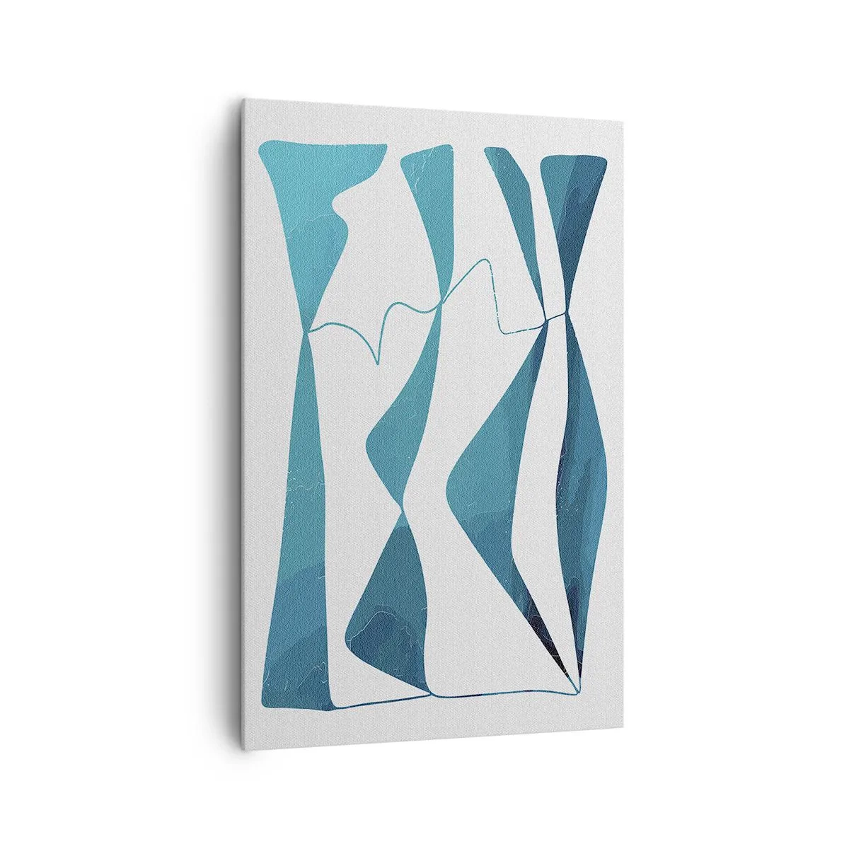 Obraz na płótnie - Abstrakcyjne kształty w odcieniach błękitu na białym tle - 80x120cm - Abstrakcja: turkusowy związek - Nowoczesna dekoracja ścienna do salonu i sypialni ARTTOR