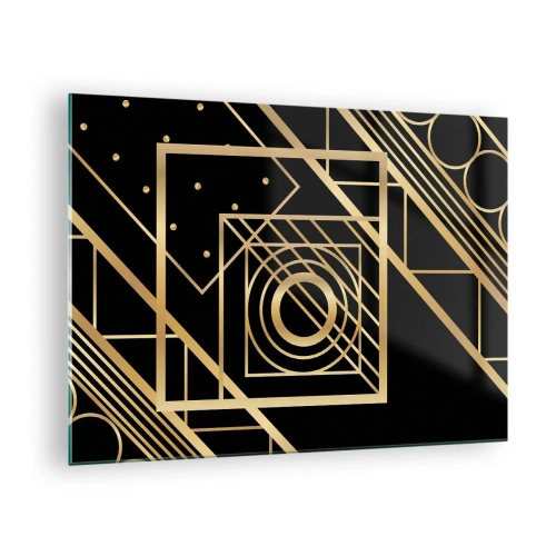 Obraz na szkle - Złote geometryczne wzory na czarnym tle - 70x50cm - Złota geometria - Nowoczesna dekoracja ścienna do salonu i sypialni ARTTOR