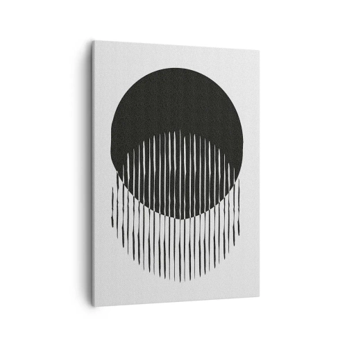 Obraz na płótnie - Abstrakcyjna kompozycja z czarnym okręgiem i pionowymi liniami - 50x70cm - Jego alter ego - Nowoczesna dekoracja ścienna do salonu, kuchni i sypialni ARTTOR