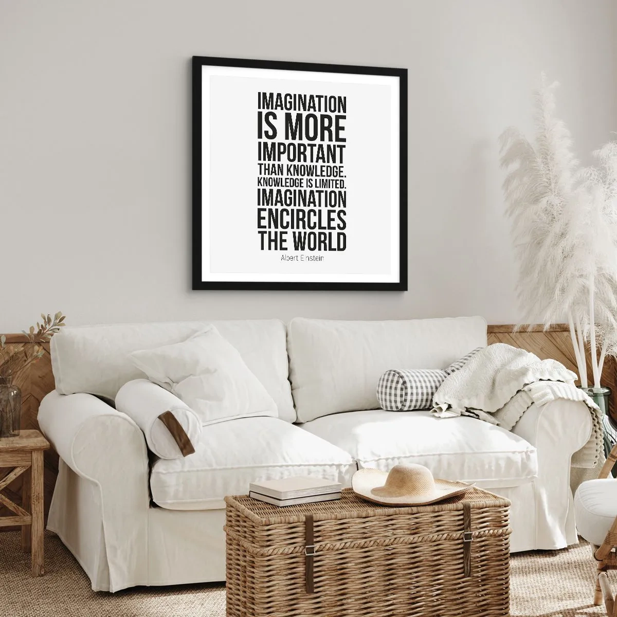 Plakat w czarnej ramie - Einstein o mocy wyobraźni - 60x60 cm