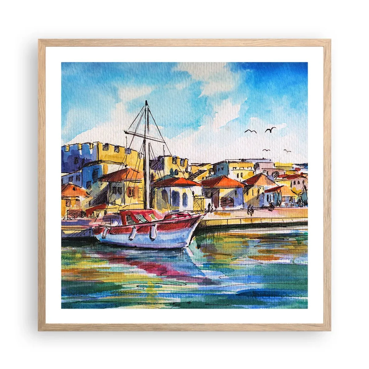 Plakat w ramie jasny dąb - Tęczowe popołudnie - 60x60 cm