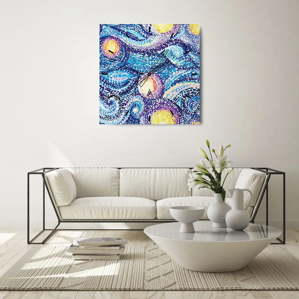 Zegar ścienny - Artystyczna interpretacja gwiaździstego nieba w stylu van Gogha - 30x30cm - Z obrazu van Gogha - Nowoczesna dekoracja ścienna do salonu i sypialni ARTTOR