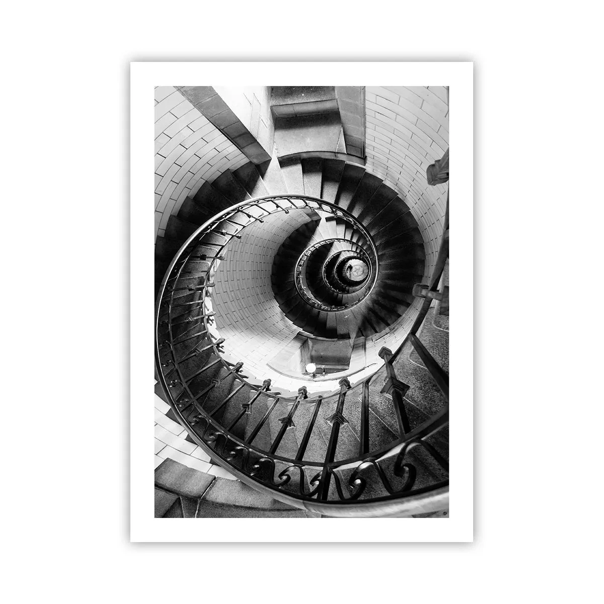 Plakat - Spiralne schody w czarno-białej perspektywie - 50x70cm - Wyżej i wyżej - Nowoczesna dekoracja ścienna do salonu, kuchni i sypialni ARTTOR