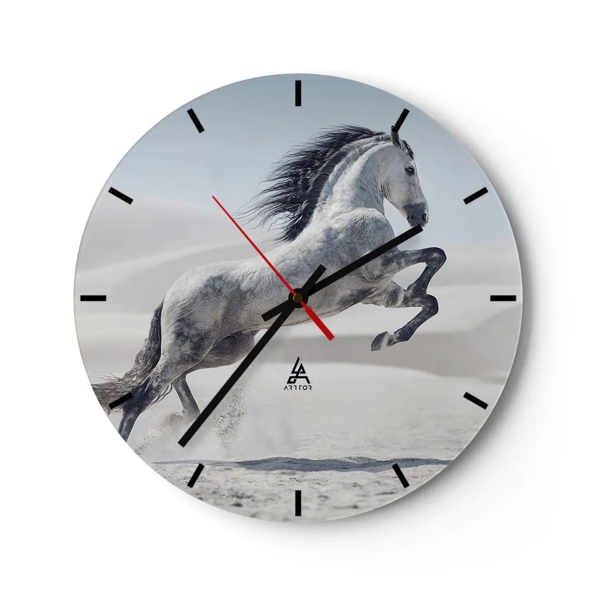 Zegar ścienny - Skaczący koń arabski na pustynnym tle - 30x30cm - Arabski książę - Nowoczesna dekoracja ścienna do salonu, kuchni i sypialni ARTTOR