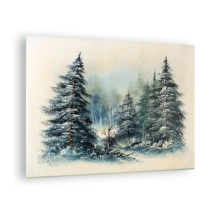 Obraz na szkle - Zimowy las z ośnieżonymi drzewami na tle nieba - 70x50cm - Gotowe do Świąt - Nowoczesna dekoracja ścienna do salonu i sypialni ARTTOR
