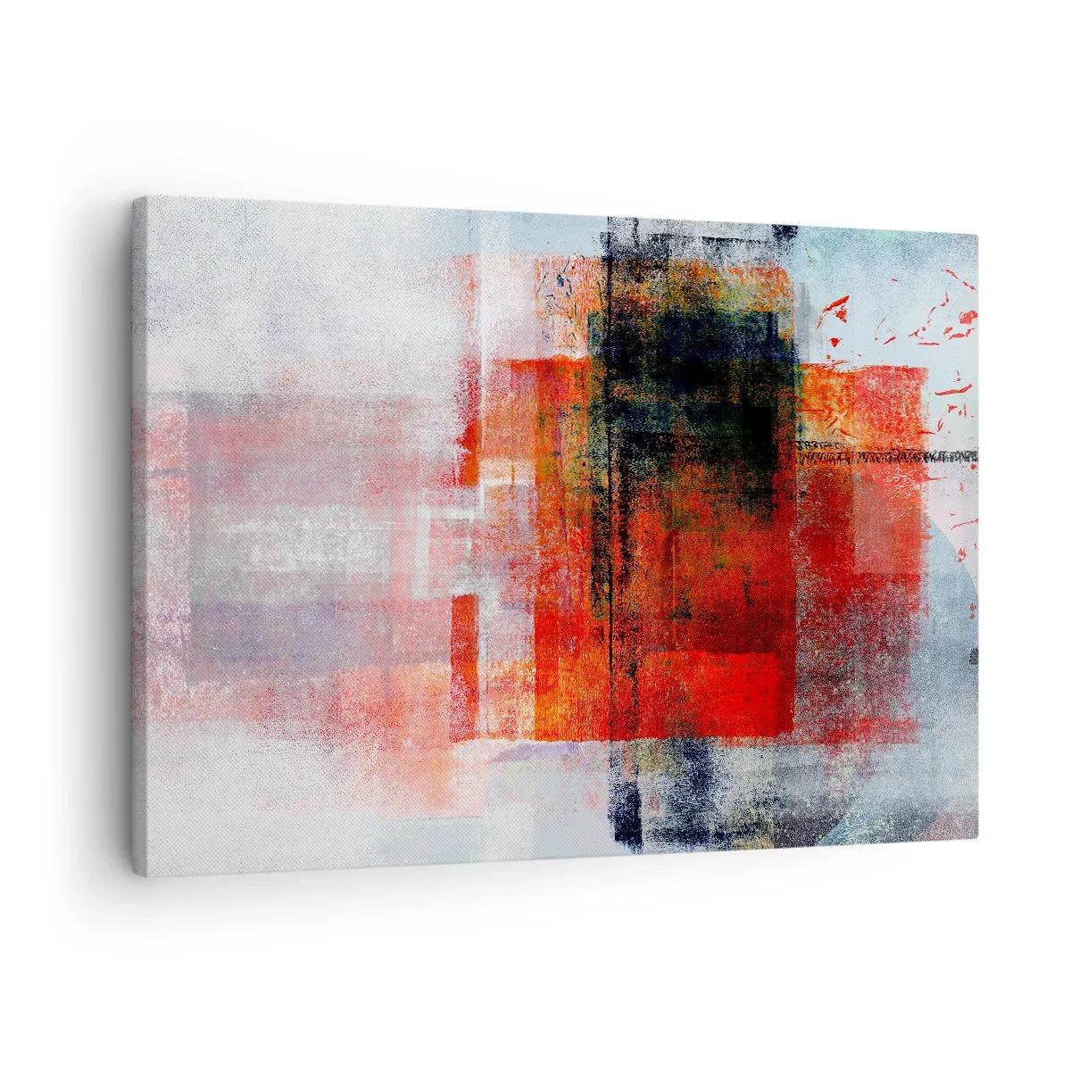 Obraz na płótnie - Abstrakcyjna kompozycja geometryczna z czerwonymi i pomarańczowymi akcentami - 70x50cm - Kompozycja rozżarzona - Nowoczesna dekoracja ścienna do salonu i sypialni ARTTOR