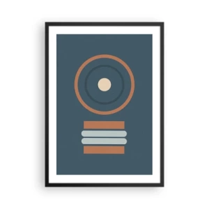Plakat w czarnej ramie - Geometryczny wzór z kołem i prostokątami w odcieniach niebieskiego i brązu - 50x70cm - Istota rzeczy - Nowoczesna dekoracja ścienna do salonu i sypialni ARTTOR