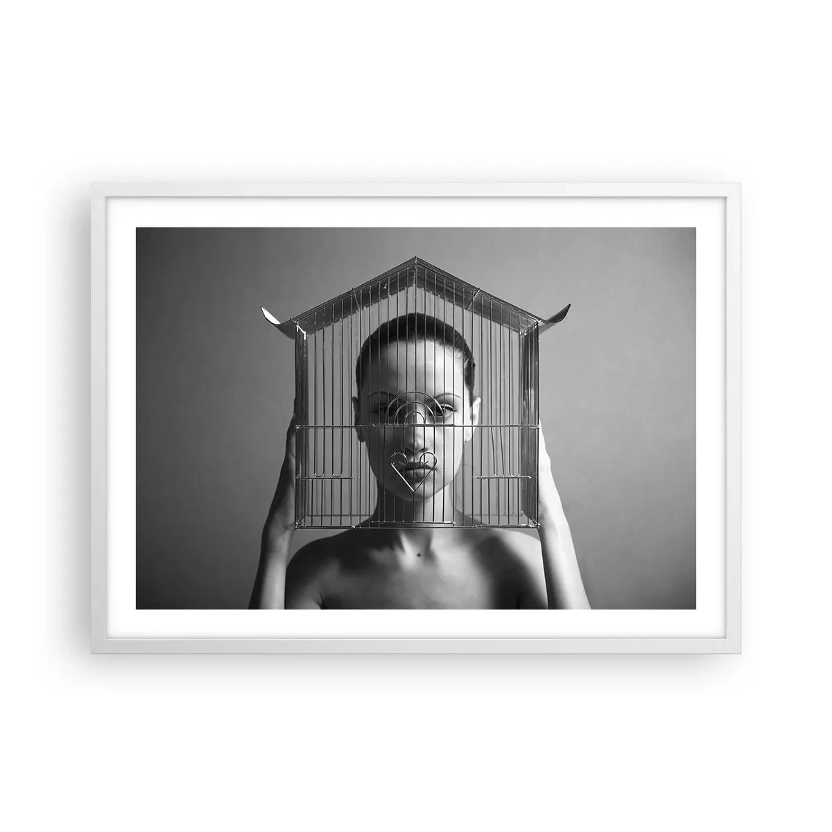 Plakat w białej ramie - Portret nieco surrealistyczny - 70x50 cm