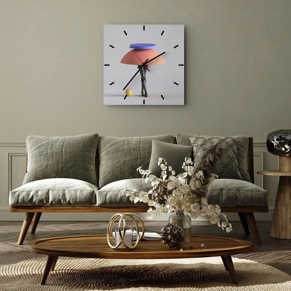 Zegar ścienny - Abstrakcyjna kompozycja geometryczna z nogami i kulą - 30x30cm - Kompozycja surrealistyczna - Nowoczesna dekoracja ścienna do salonu i sypialni ARTTOR